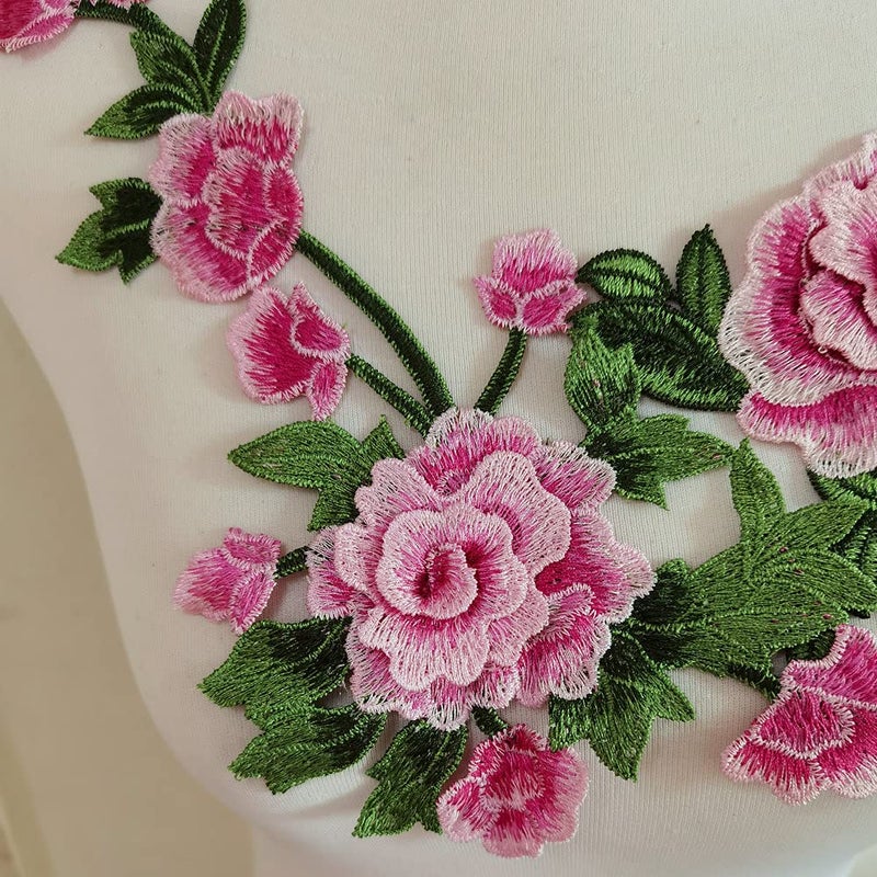 ZALALAA 3pcs/Set Flowers Embroidered Patch Sticker for Clothing Jacket Jeans Lace Applique DIY Clothes Decorations Fabric Patches (Color D Pink) - Image 4
